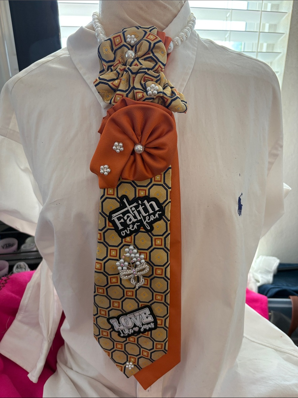 Pearl-Accent Orange & Yellow Kids Fashion Tie - Faith Over Fear custom tie
